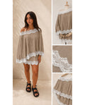 Ensemble jupe cape dentelle Taupe & Blanc