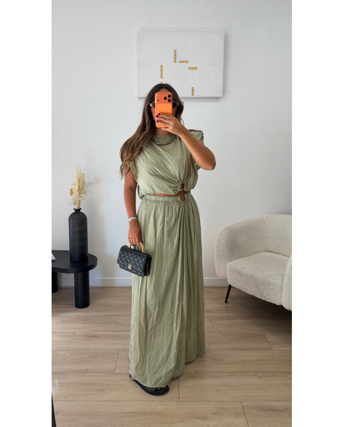 Ensemble Jupe Longue anneaux Kaki