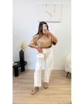 Jean mom effiloché Blanc