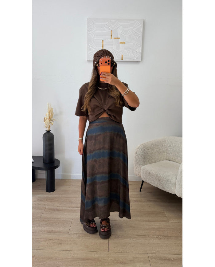 Jupe satiné rayé bordeaux