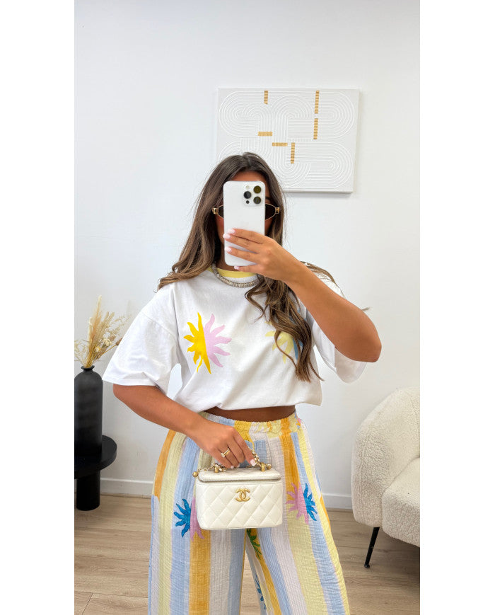 Pantalon rayé multi soleil Jaune